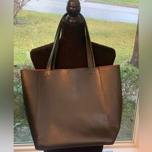 Black Structured Tote Bag Minimalist Large Shoulder Purse Modern Open Top